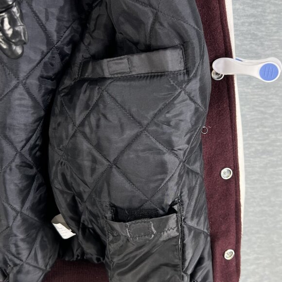 Rennoc Classic Men M Varsity Letterman Bomber Jacket Wool Quilted Burgundy White - Picture 4 of 16